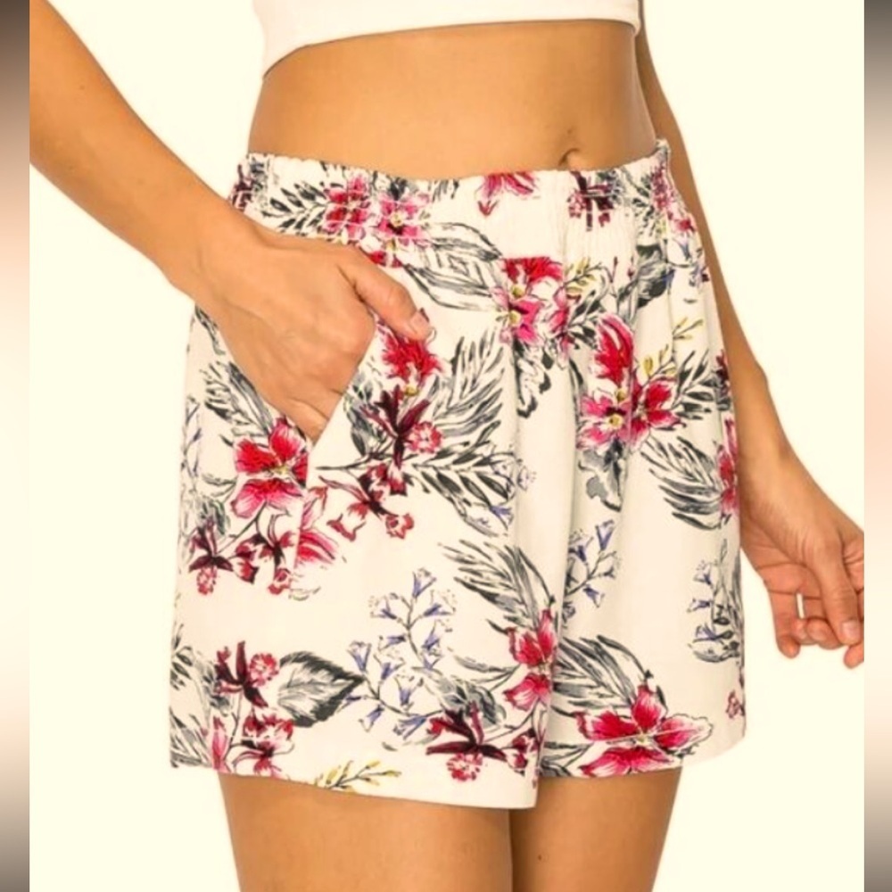 NEW Cali 1850 LA Floral Belted High Waisted Linen Blend Shorts Sz XL Spring